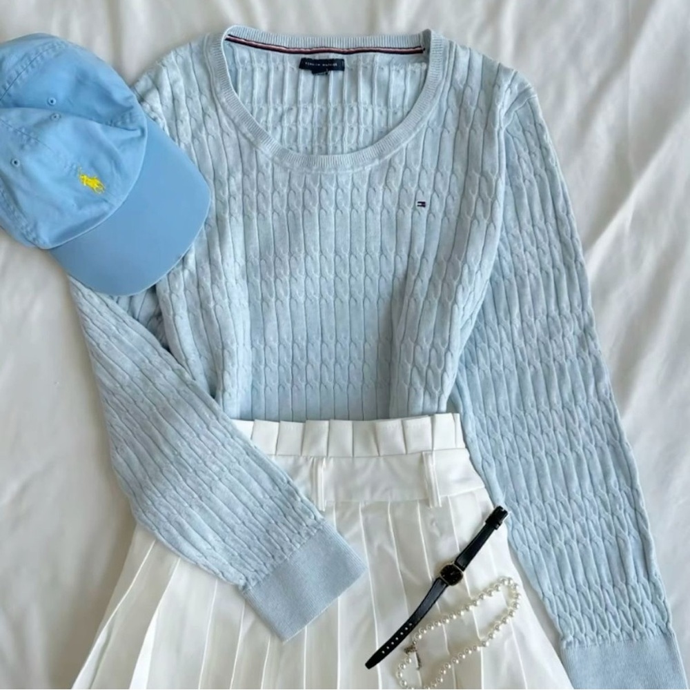 Tommy Hilfiger Light Blue Cable Knit Sweater‎